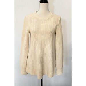 Athleta Womens Sierra Pullover Sweater Beige Wool Blend Ribbed Crew Neck S